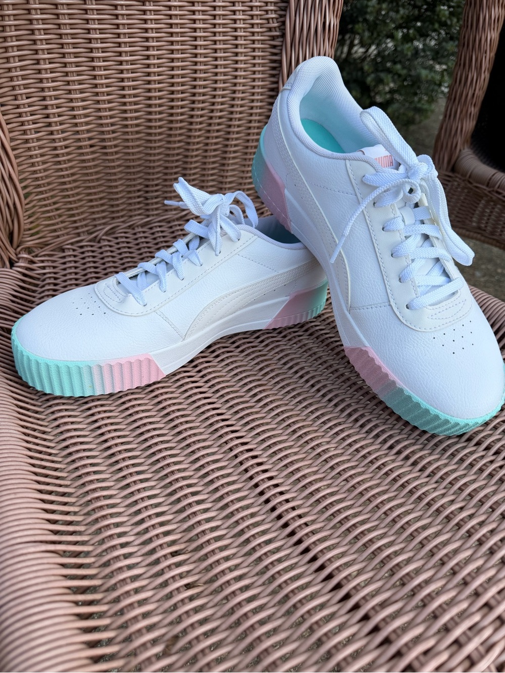 Puma White Sneakers with Mint & Pink Trim